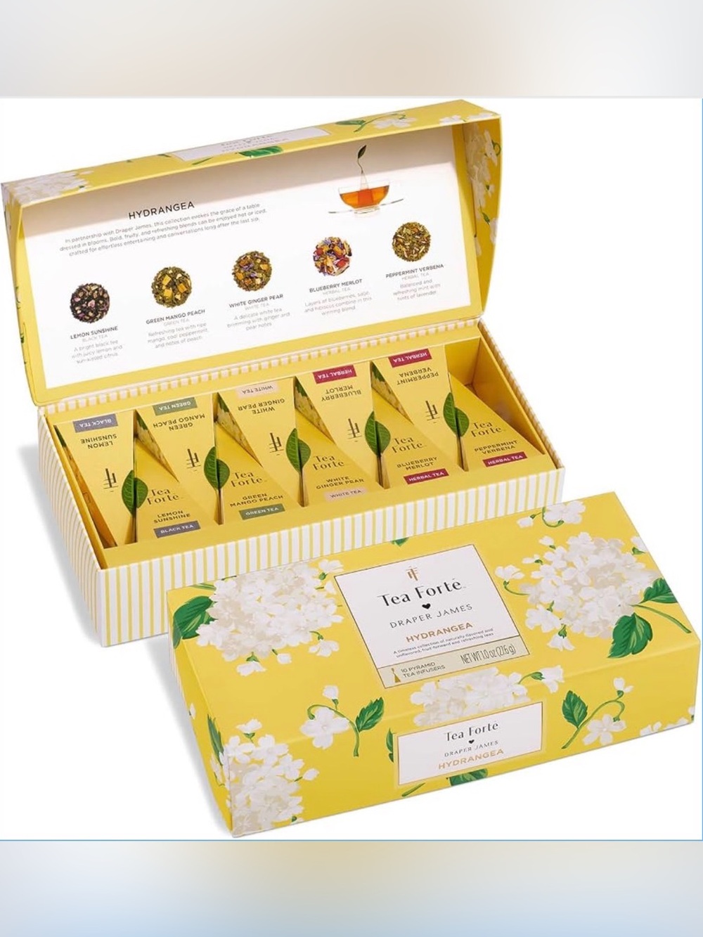Tea Forte Hydrangea Tea Sampler, 10 Pyramid Infuser Bags, Premium Tea Gift Set